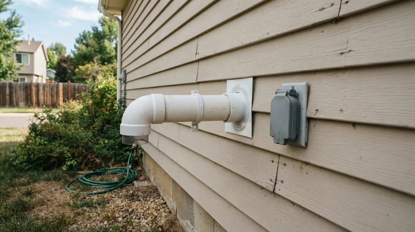 Power-vent water heater venting through a garage wall
