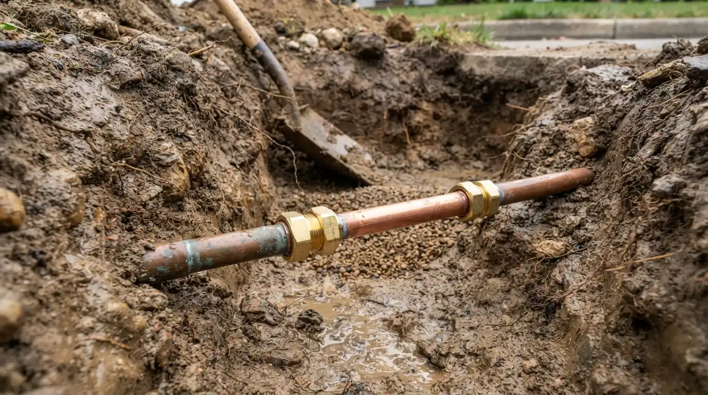 Repaired water service line before backfill