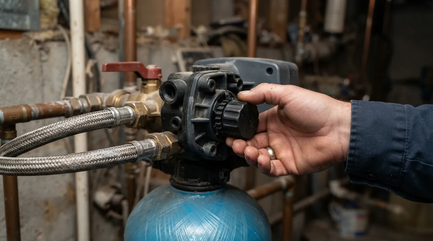 Softener control valve with its bypass being set up