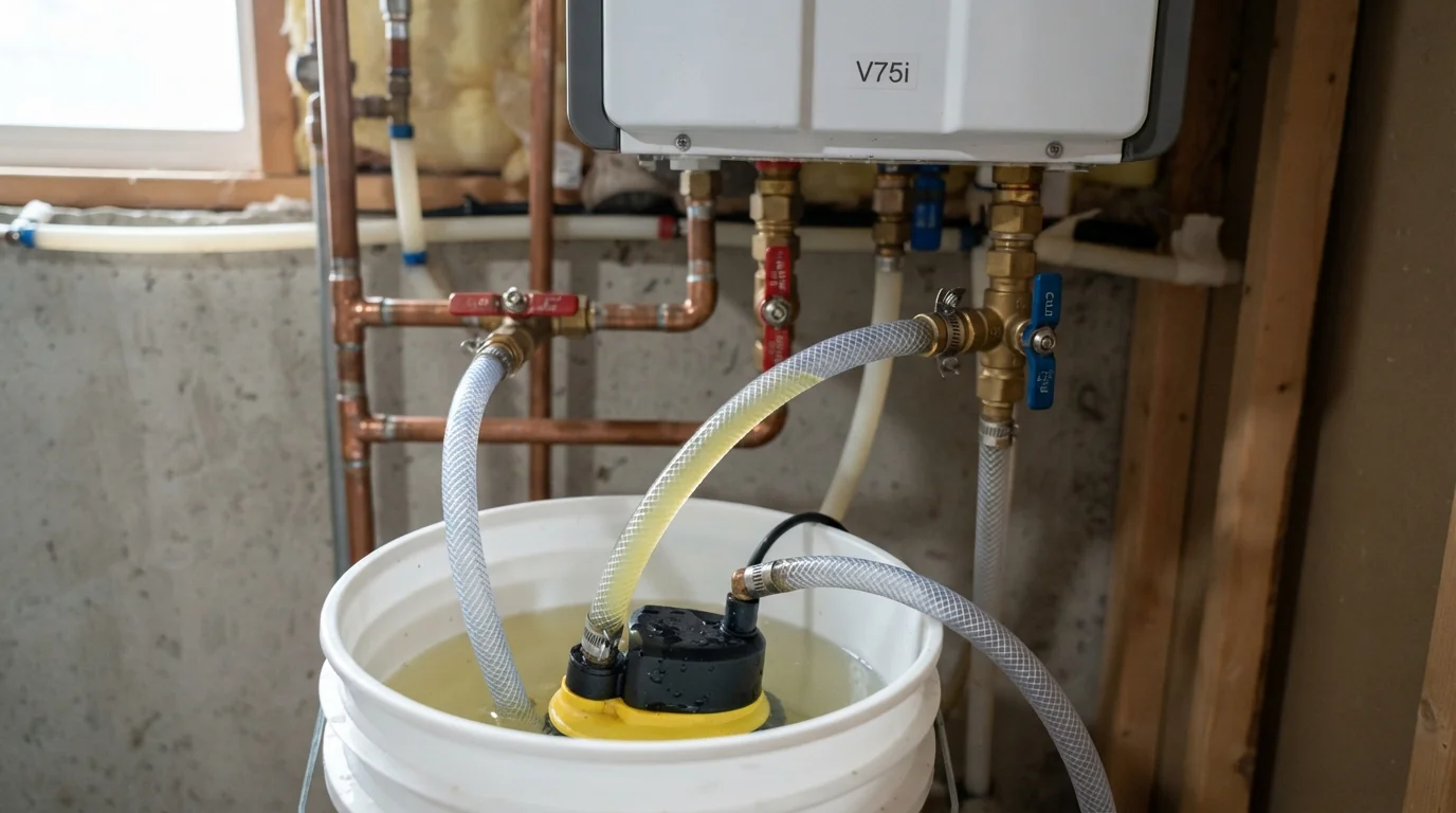Tankless isolation valves with a descaling pump attached