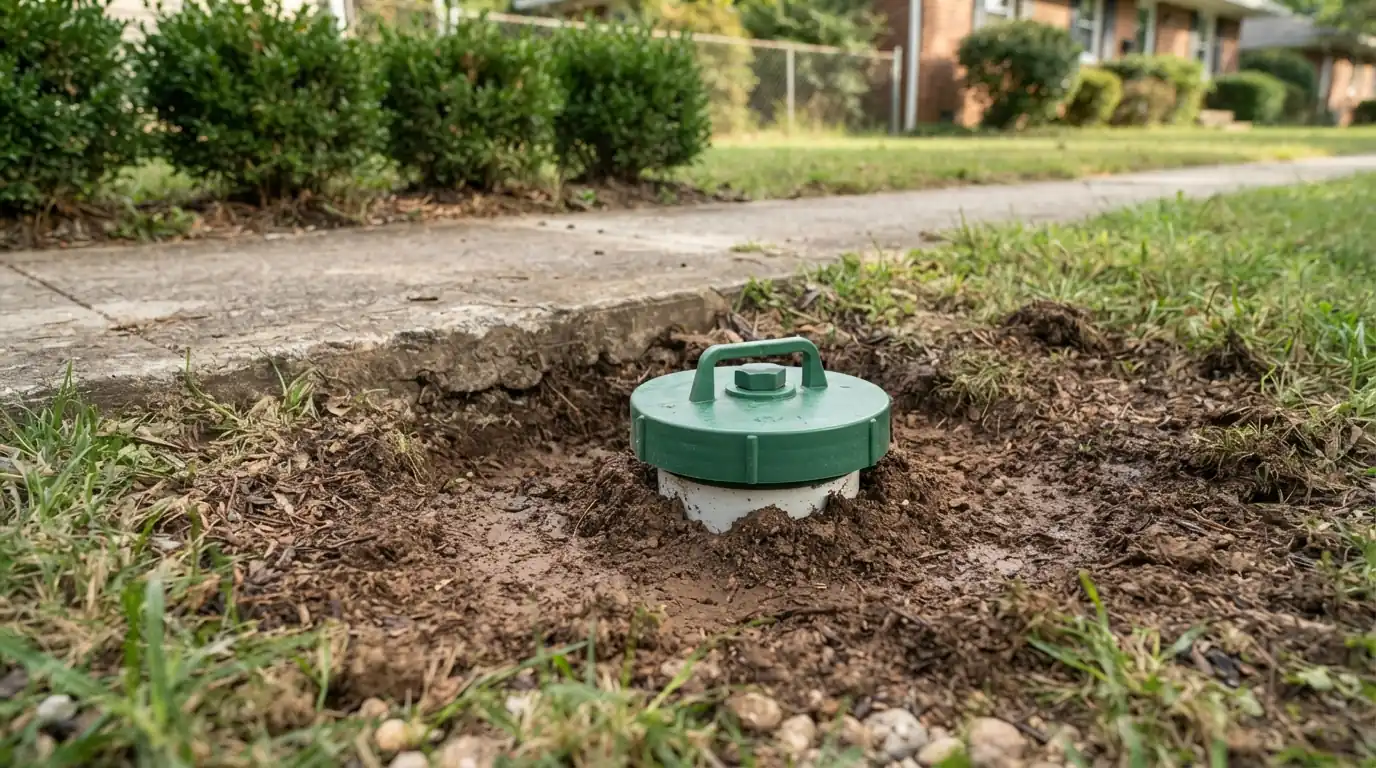 Two-way sewer cleanout installed at the property line