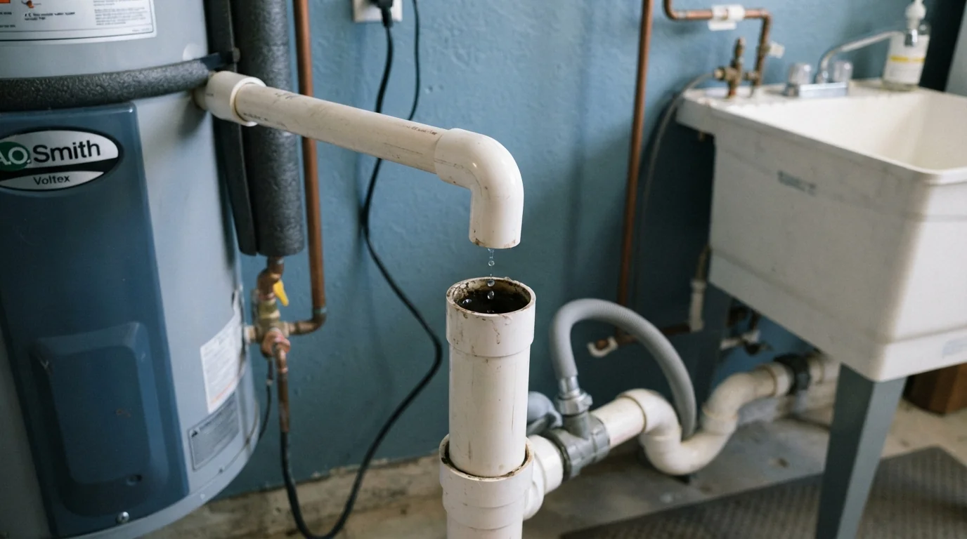 Condensate line from a heat pump water heater to a standpipe