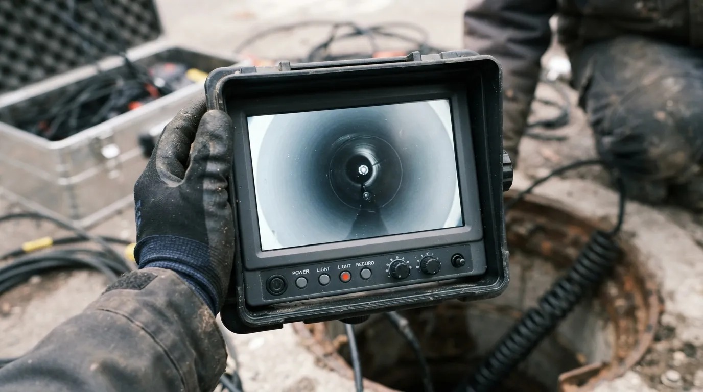 Camera view of a sewer pipe after hydro jetting
