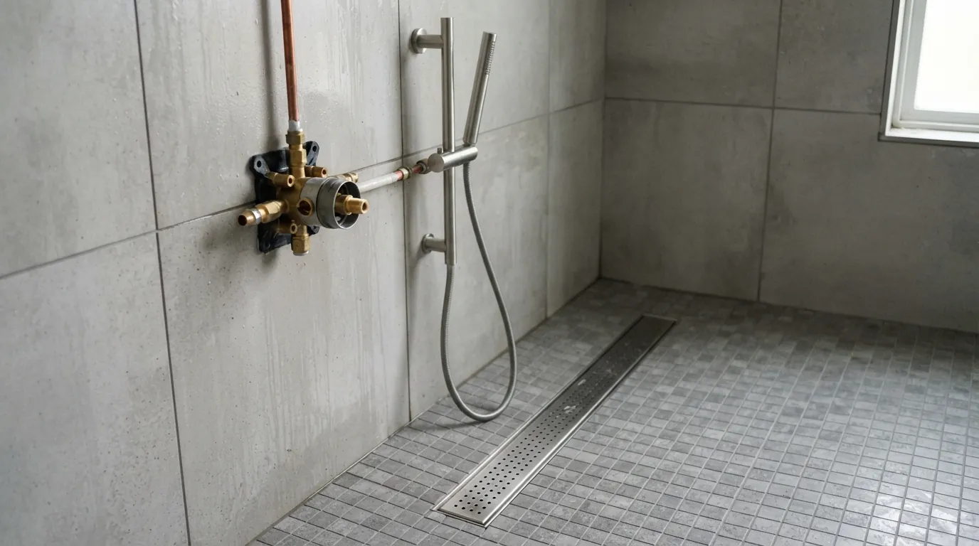 Walk-in shower rough-in with thermostatic valve in San Jose