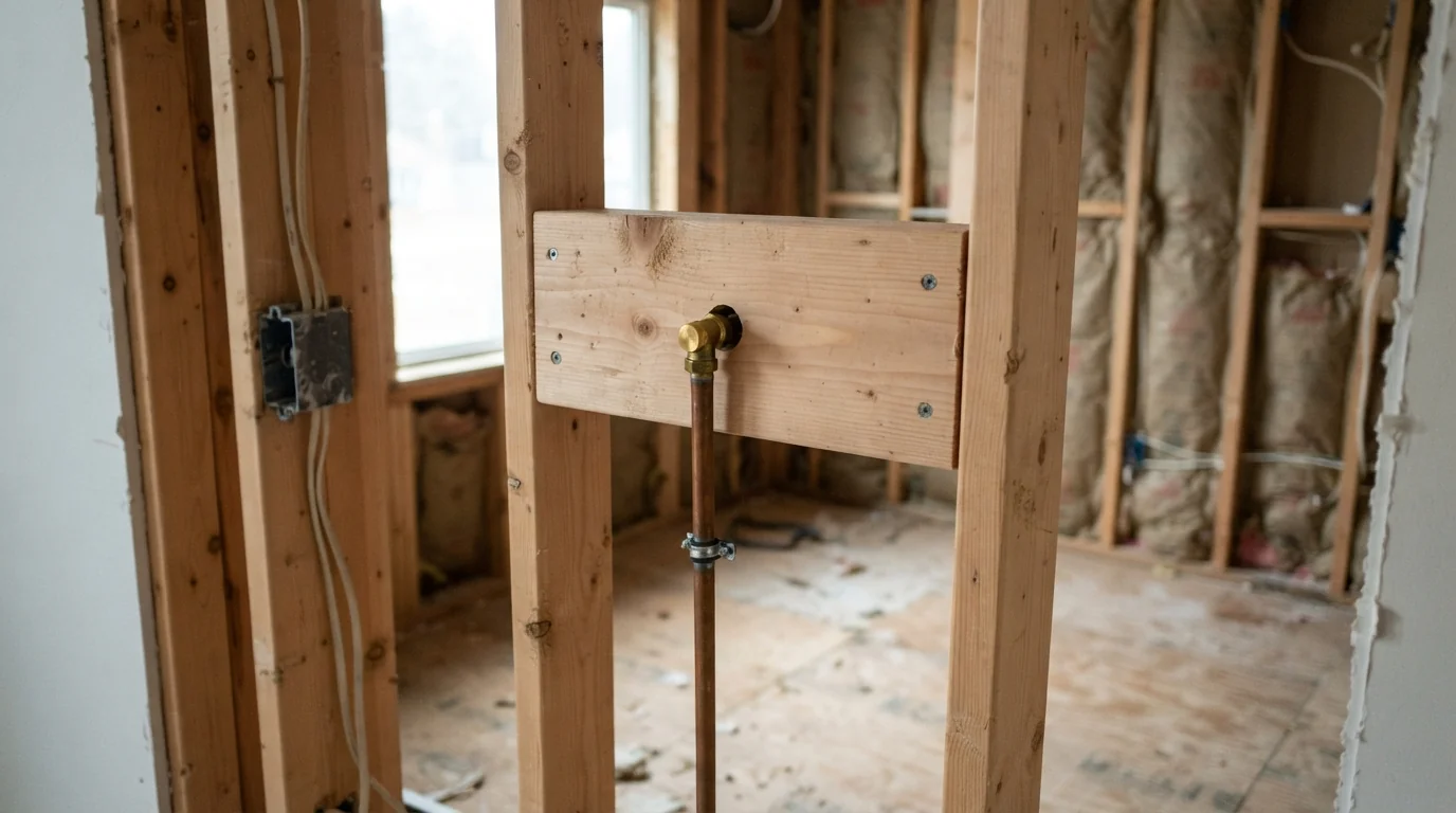 Pot filler supply stub roughed into a kitchen wall