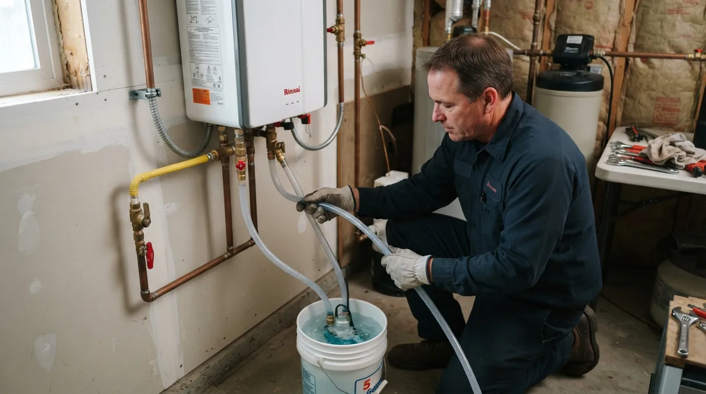 Tankless water heater being descaled in a San Jose home