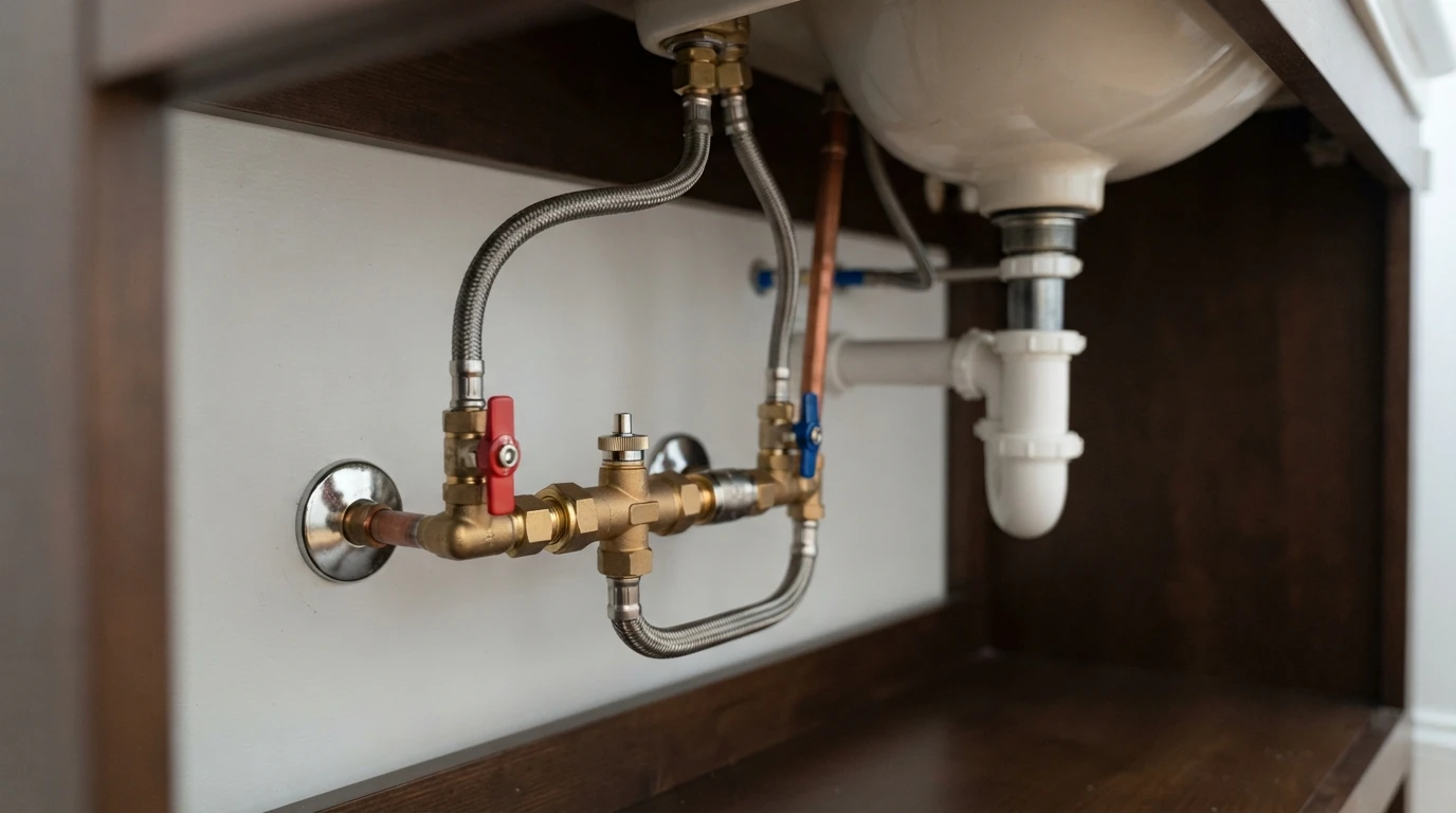 Crossover recirculation valve under a bathroom sink