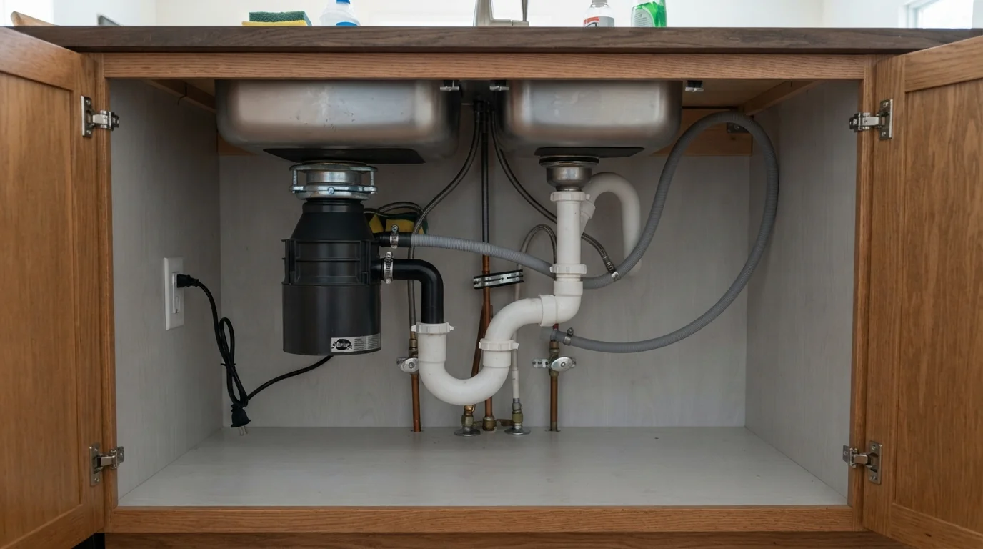 Island sink cabinet with loop vent and drain connections