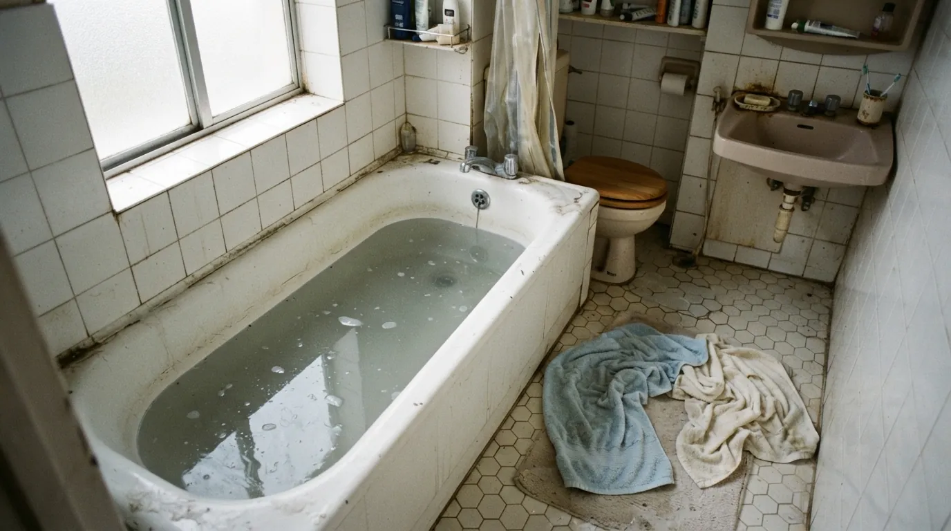 Bathtub filled by a sewer backup