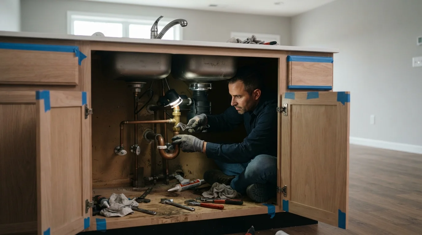 Unit turnover plumbing repair in an empty apartment