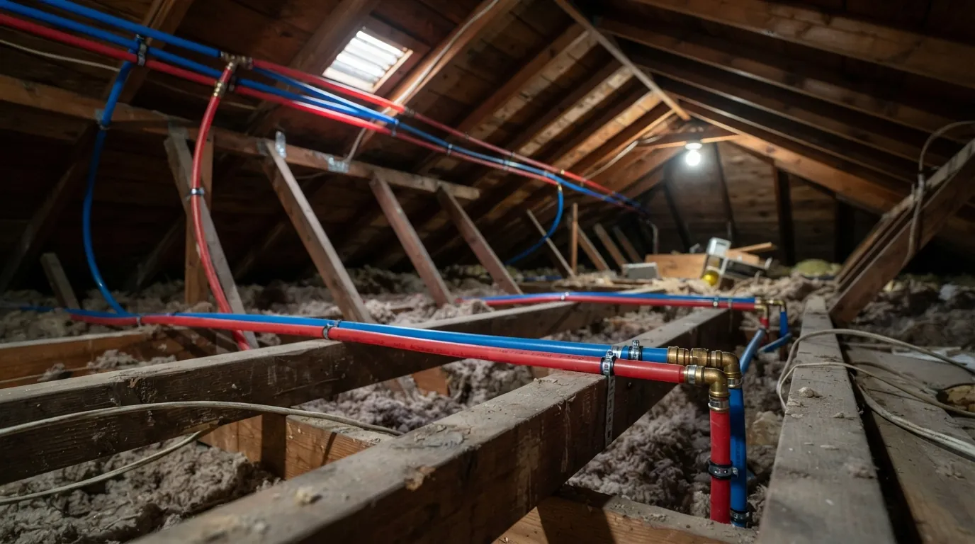 New PEX lines rerouted through an attic