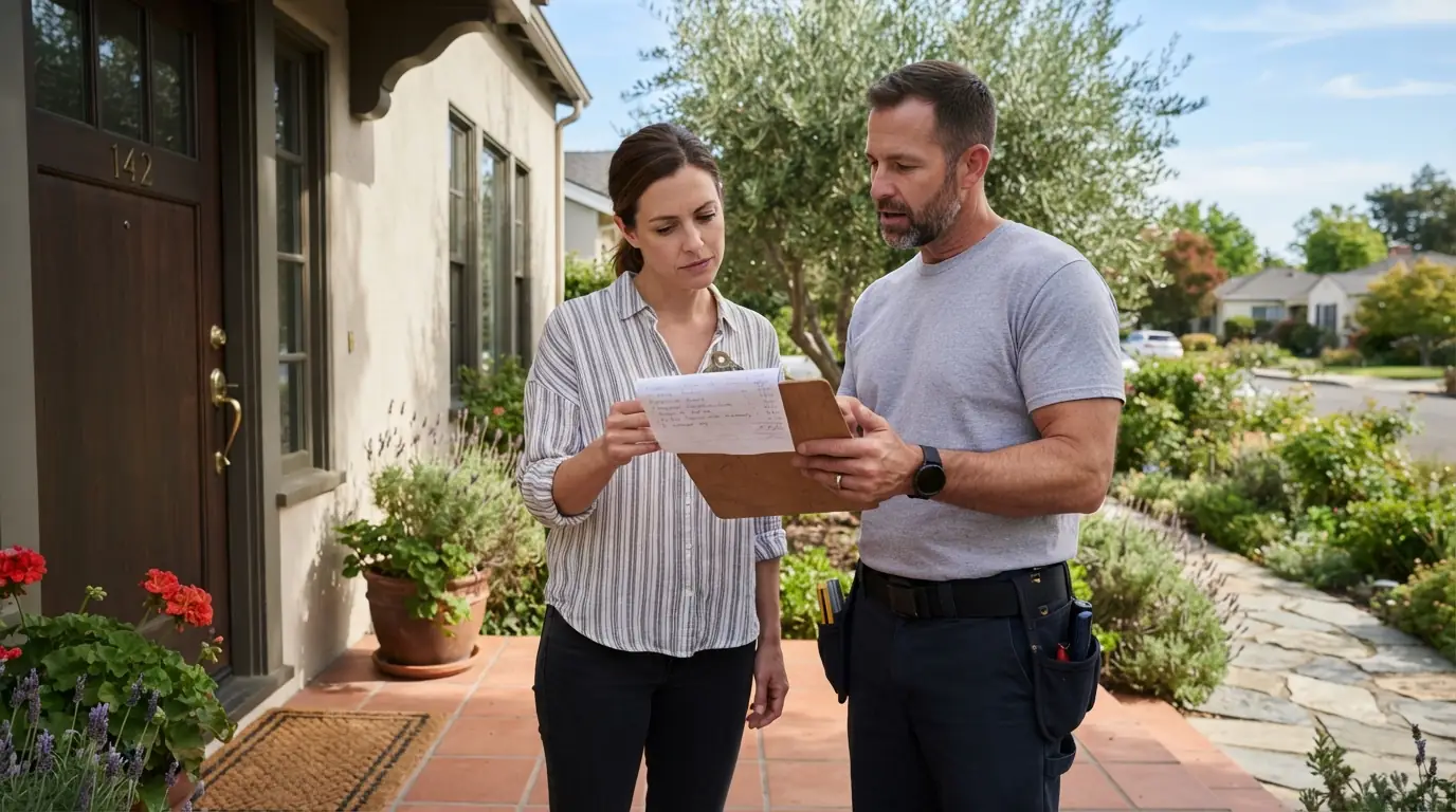 Homeowner reviewing a written plumbing estimate in San Jose