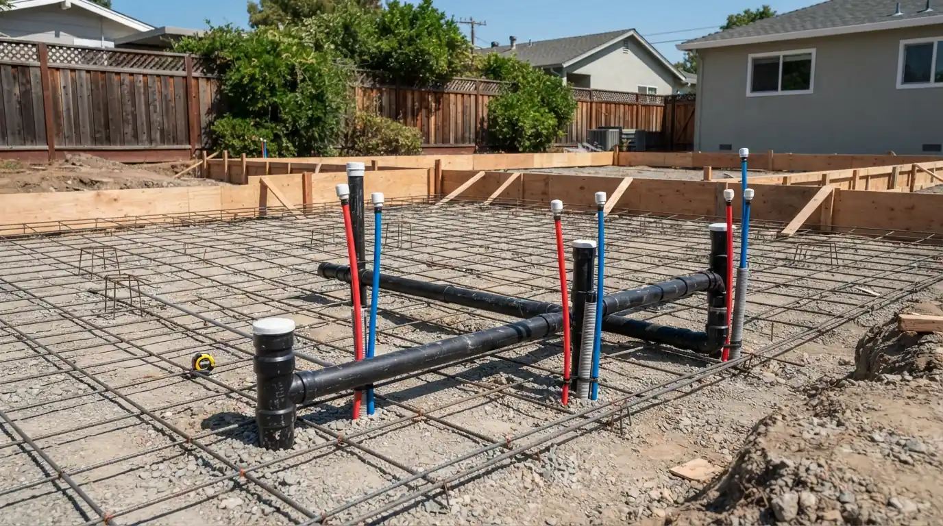 Plumbing rough-in for a backyard ADU in San Jose