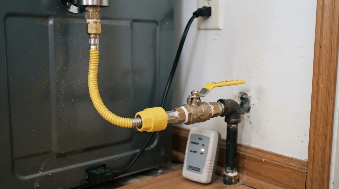 Gas range connector and shutoff valve after installation