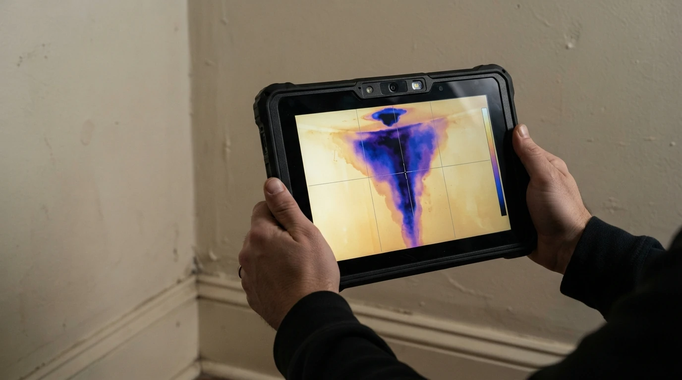 Thermal image of a wet patch inside a wall